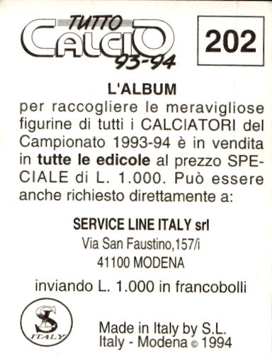 figurina ''Menù a Tendina'' calciatori 1993 Sl Service Line 1/3 - Picture 401 of 495