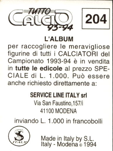 figurina ''Menù a Tendina'' calciatori 1993 Sl Service Line 1/3 - Picture 405 of 495