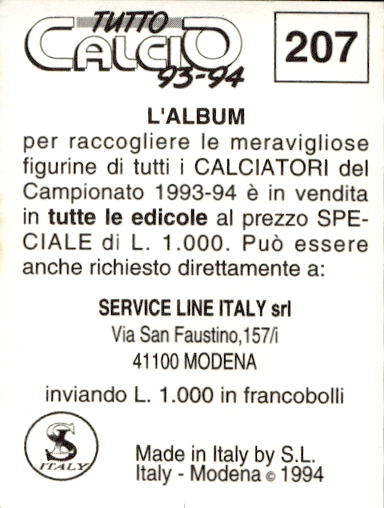 figurina ''Menù a Tendina'' calciatori 1993 Sl Service Line 1/3 - Picture 411 of 495