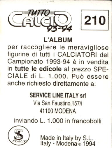 figurina ''Menù a Tendina'' calciatori 1993 Sl Service Line 1/3 - Picture 415 of 495