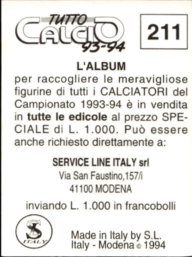 figurina ''Menù a Tendina'' calciatori 1993 Sl Service Line 1/3 - Picture 417 of 495