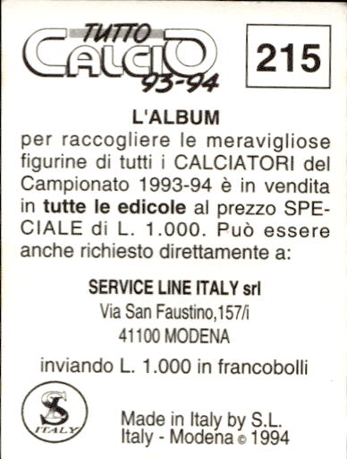 figurina ''Menù a Tendina'' calciatori 1993 Sl Service Line 1/3 - Picture 425 of 495
