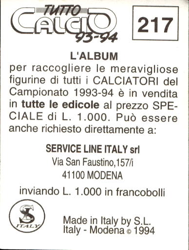figurina ''Menù a Tendina'' calciatori 1993 Sl Service Line 1/3 - Picture 429 of 495
