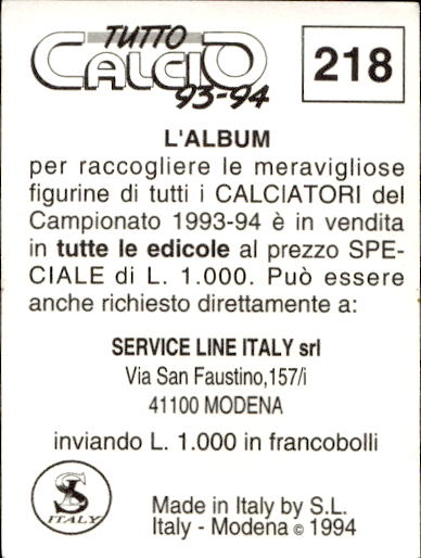 figurina ''Menù a Tendina'' calciatori 1993 Sl Service Line 1/3 - Picture 431 of 495
