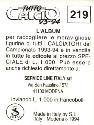 figurina ''Menù a Tendina'' calciatori 1993 Sl Service Line 1/3 - Picture 433 of 495