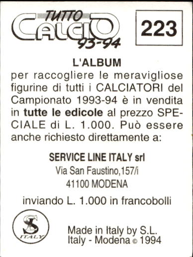 figurina ''Menù a Tendina'' calciatori 1993 Sl Service Line 1/3 - Picture 441 of 495