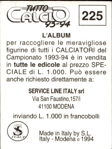 figurina ''Menù a Tendina'' calciatori 1993 Sl Service Line 1/3 - Picture 445 of 495