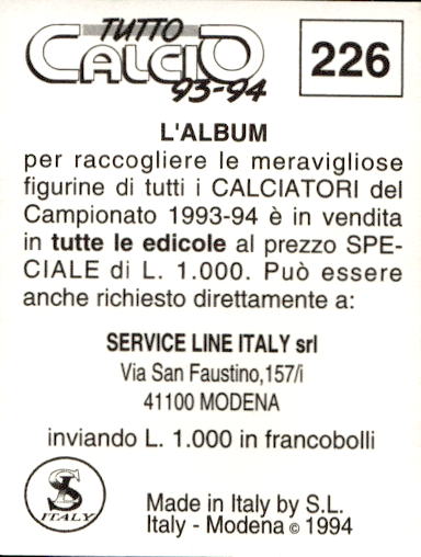figurina ''Menù a Tendina'' calciatori 1993 Sl Service Line 1/3 - Picture 447 of 495