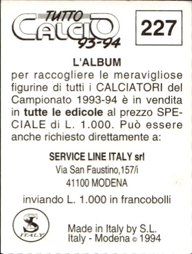 figurina ''Menù a Tendina'' calciatori 1993 Sl Service Line 1/3 - Picture 449 of 495