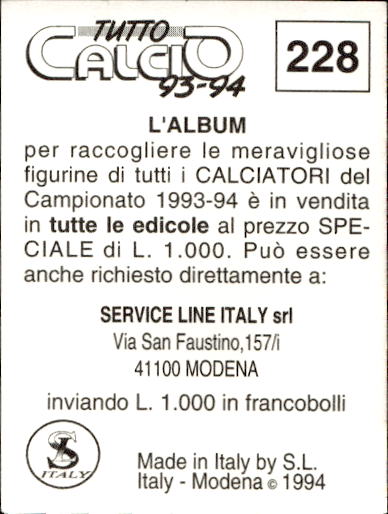 figurina ''Menù a Tendina'' calciatori 1993 Sl Service Line 1/3 - Picture 451 of 495