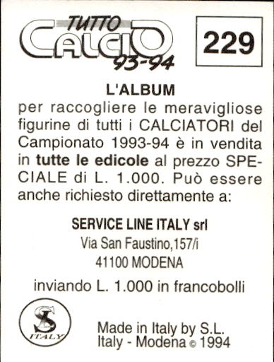 figurina ''Menù a Tendina'' calciatori 1993 Sl Service Line 1/3 - Picture 453 of 495