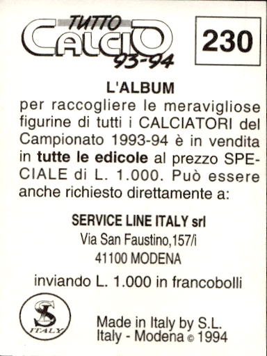 figurina ''Menù a Tendina'' calciatori 1993 Sl Service Line 1/3 - Picture 455 of 495