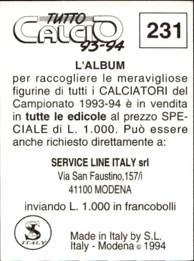 figurina ''Menù a Tendina'' calciatori 1993 Sl Service Line 1/3 - Picture 457 of 495