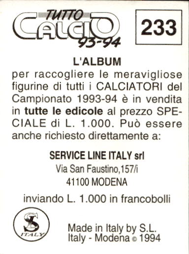 figurina ''Menù a Tendina'' calciatori 1993 Sl Service Line 1/3 - Picture 461 of 495