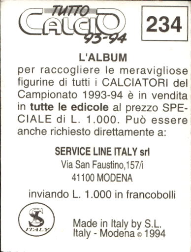 figurina ''Menù a Tendina'' calciatori 1993 Sl Service Line 1/3 - Picture 463 of 495