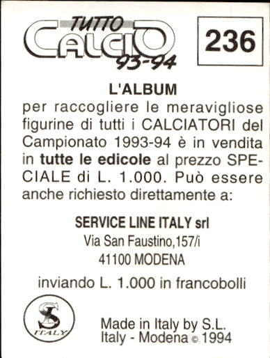 figurina ''Menù a Tendina'' calciatori 1993 Sl Service Line 1/3 - Picture 467 of 495