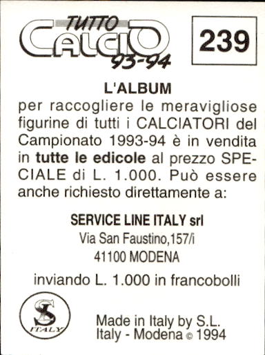 figurina ''Menù a Tendina'' calciatori 1993 Sl Service Line 1/3 - Picture 473 of 495