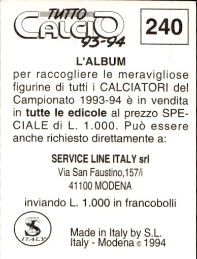 figurina ''Menù a Tendina'' calciatori 1993 Sl Service Line 1/3 - Picture 475 of 495