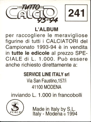 figurina ''Menù a Tendina'' calciatori 1993 Sl Service Line 1/3 - Picture 477 of 495