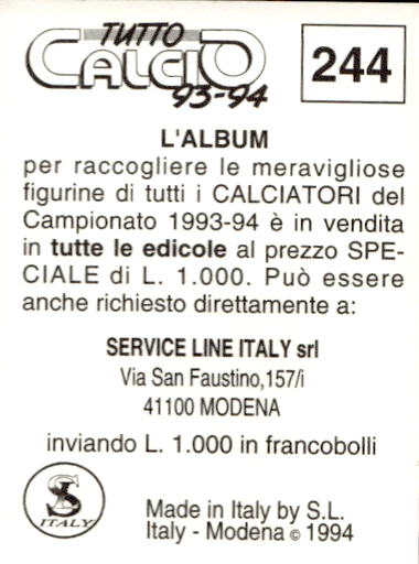 figurina ''Menù a Tendina'' calciatori 1993 Sl Service Line 1/3 - Picture 483 of 495