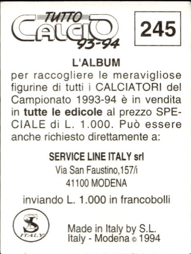 figurina ''Menù a Tendina'' calciatori 1993 Sl Service Line 1/3 - Picture 485 of 495