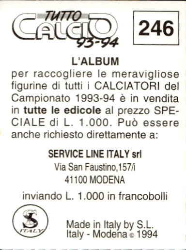 figurina ''Menù a Tendina'' calciatori 1993 Sl Service Line 1/3 - Picture 487 of 495