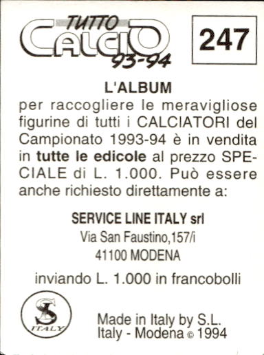 figurina ''Menù a Tendina'' calciatori 1993 Sl Service Line 1/3 - Picture 489 of 495