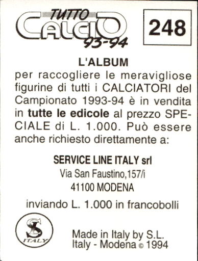 figurina ''Menù a Tendina'' calciatori 1993 Sl Service Line 1/3 - Picture 491 of 495