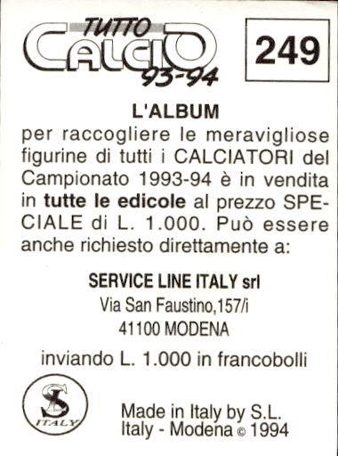 figurina ''Menù a Tendina'' calciatori 1993 Sl Service Line 1/3 - Picture 493 of 495