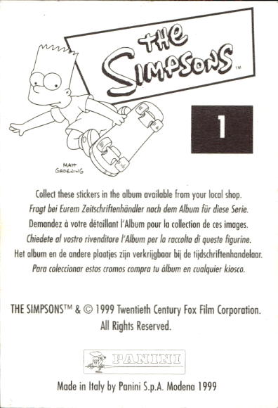 figurina ''Menù a Tendina'' The Simpsons 1999 Panini - Foto 3 di 241