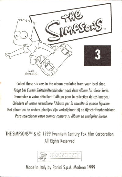 figurina ''Menù a Tendina'' The Simpsons 1999 Panini - Foto 7 di 241