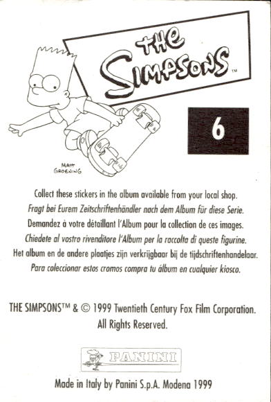 figurina ''Menù a Tendina'' The Simpsons 1999 Panini - Foto 13 di 241