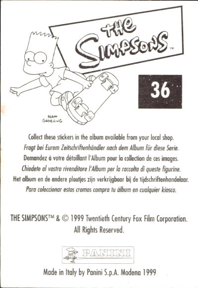 figurina ''Menù a Tendina'' The Simpsons 1999 Panini - Foto 57 di 241