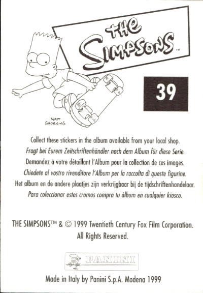 figurina ''Menù a Tendina'' The Simpsons 1999 Panini - Foto 63 di 241