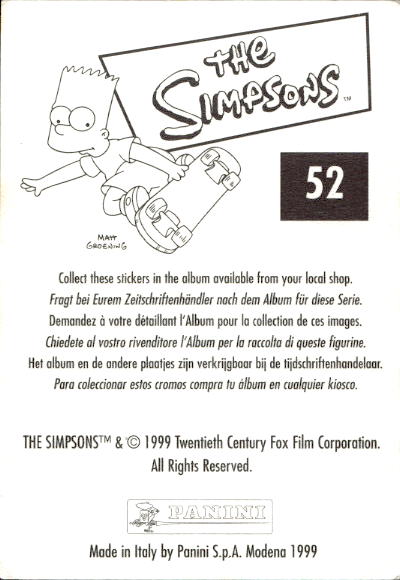 figurina ''Menù a Tendina'' The Simpsons 1999 Panini - Foto 87 di 241