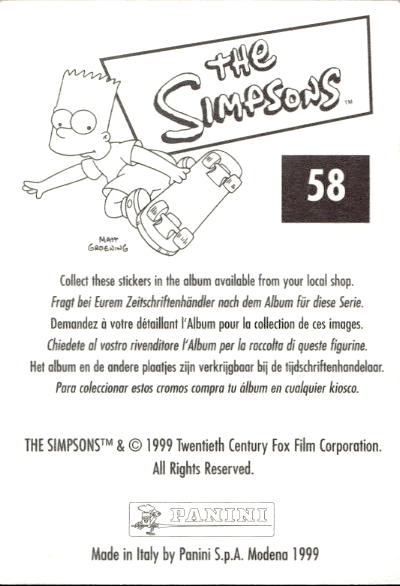 figurina ''Menù a Tendina'' The Simpsons 1999 Panini - Foto 97 di 241