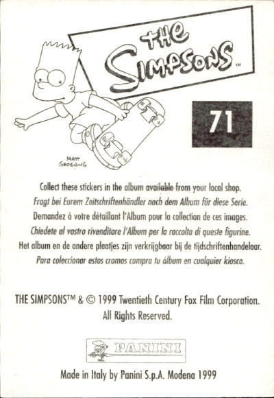 figurina ''Menù a Tendina'' The Simpsons 1999 Panini - Foto 121 di 241