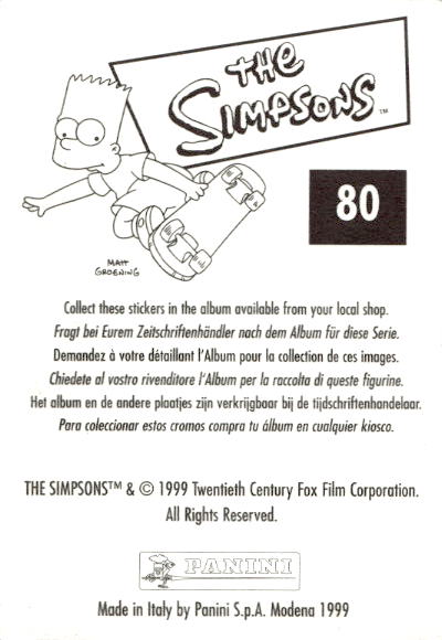 figurina ''Menù a Tendina'' The Simpsons 1999 Panini - Foto 137 di 241