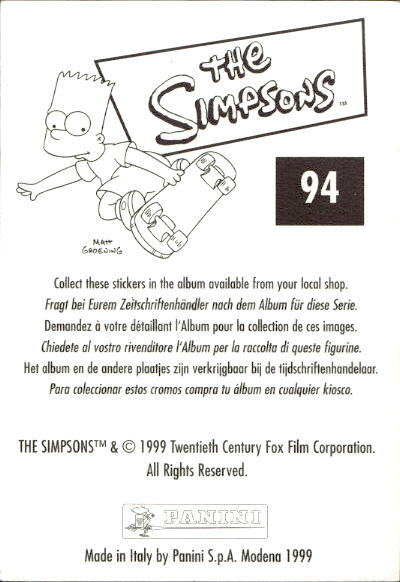 figurina ''Menù a Tendina'' The Simpsons 1999 Panini - Foto 157 di 241