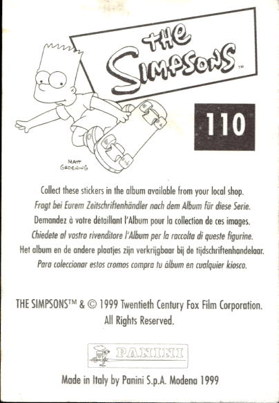 figurina ''Menù a Tendina'' The Simpsons 1999 Panini - Foto 181 di 241