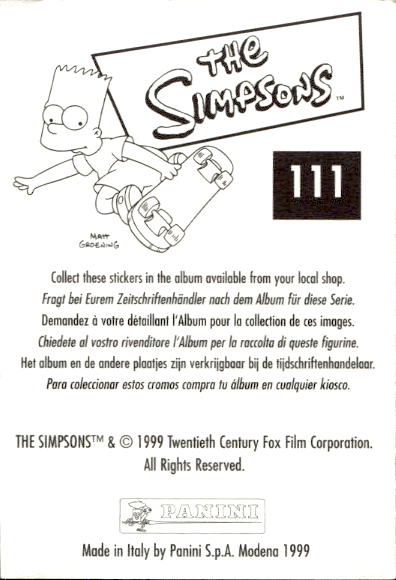 figurina ''Menù a Tendina'' The Simpsons 1999 Panini - Foto 183 di 241