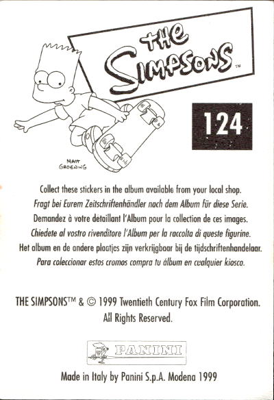 figurina ''Menù a Tendina'' The Simpsons 1999 Panini - Foto 207 di 241