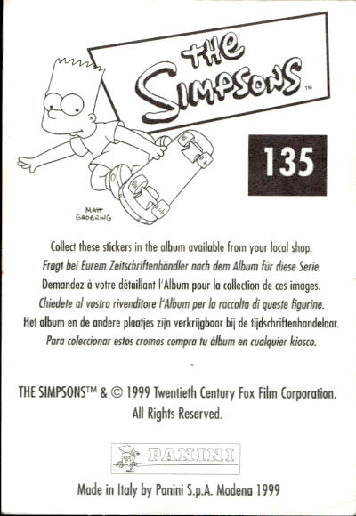 figurina ''Menù a Tendina'' The Simpsons 1999 Panini - Foto 225 di 241