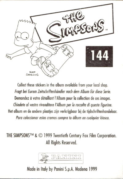 figurina ''Menù a Tendina'' The Simpsons 1999 Panini - Foto 239 di 241