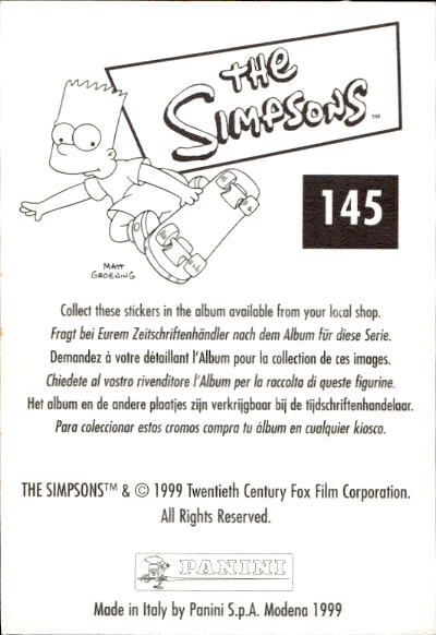 figurina ''Menù a Tendina'' The Simpsons 1999 Panini - Foto 241 di 241