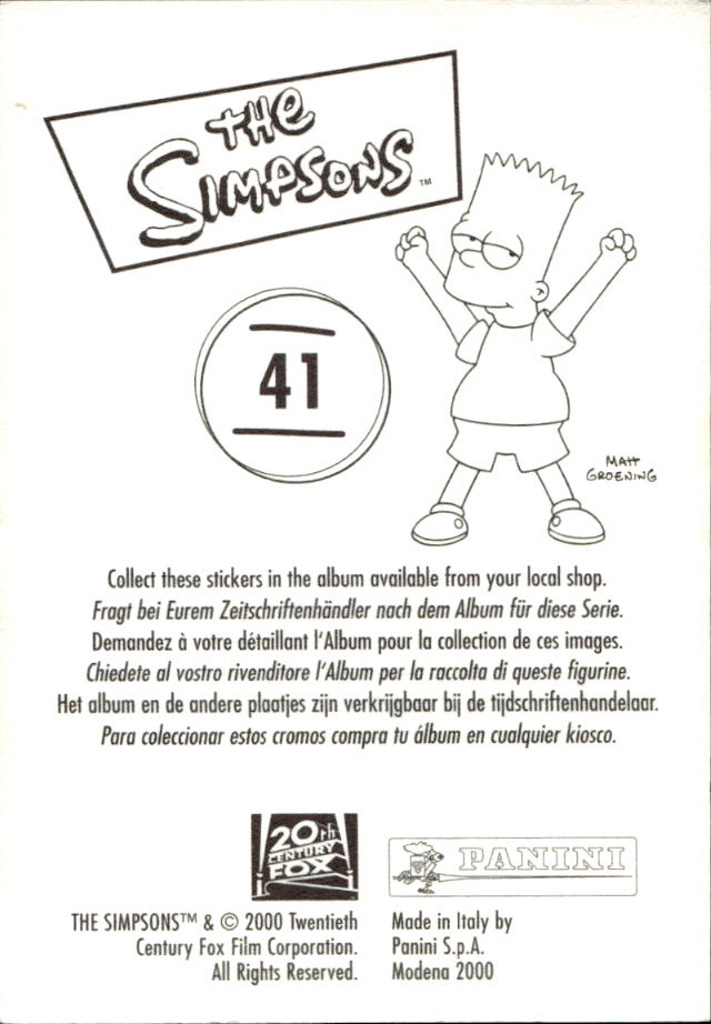 figurina ''Menù a Tendina'' The Simpsons 1999 Panini - Foto 67 di 241