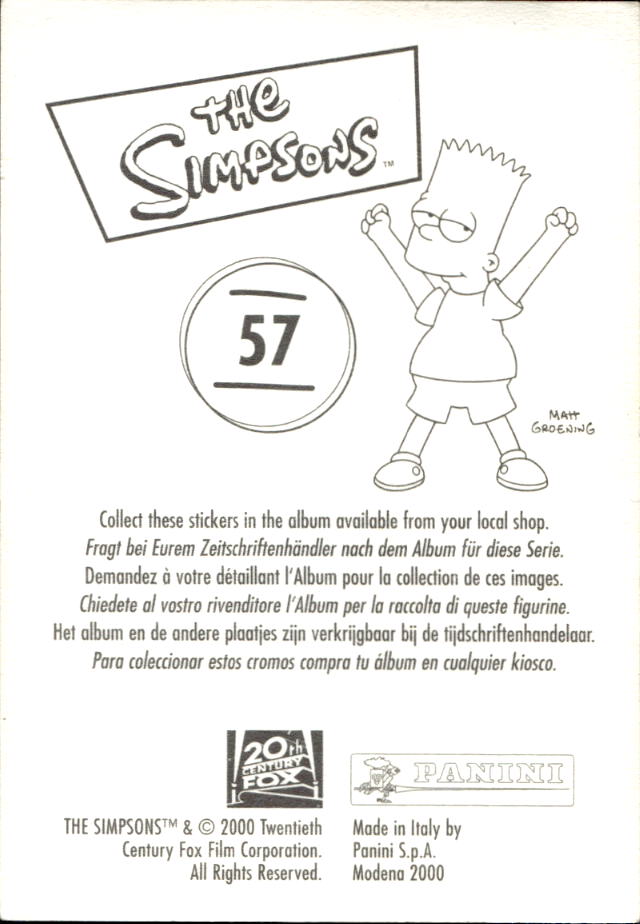 figurina ''Menù a Tendina'' The Simpsons 1999 Panini - Foto 95 di 241