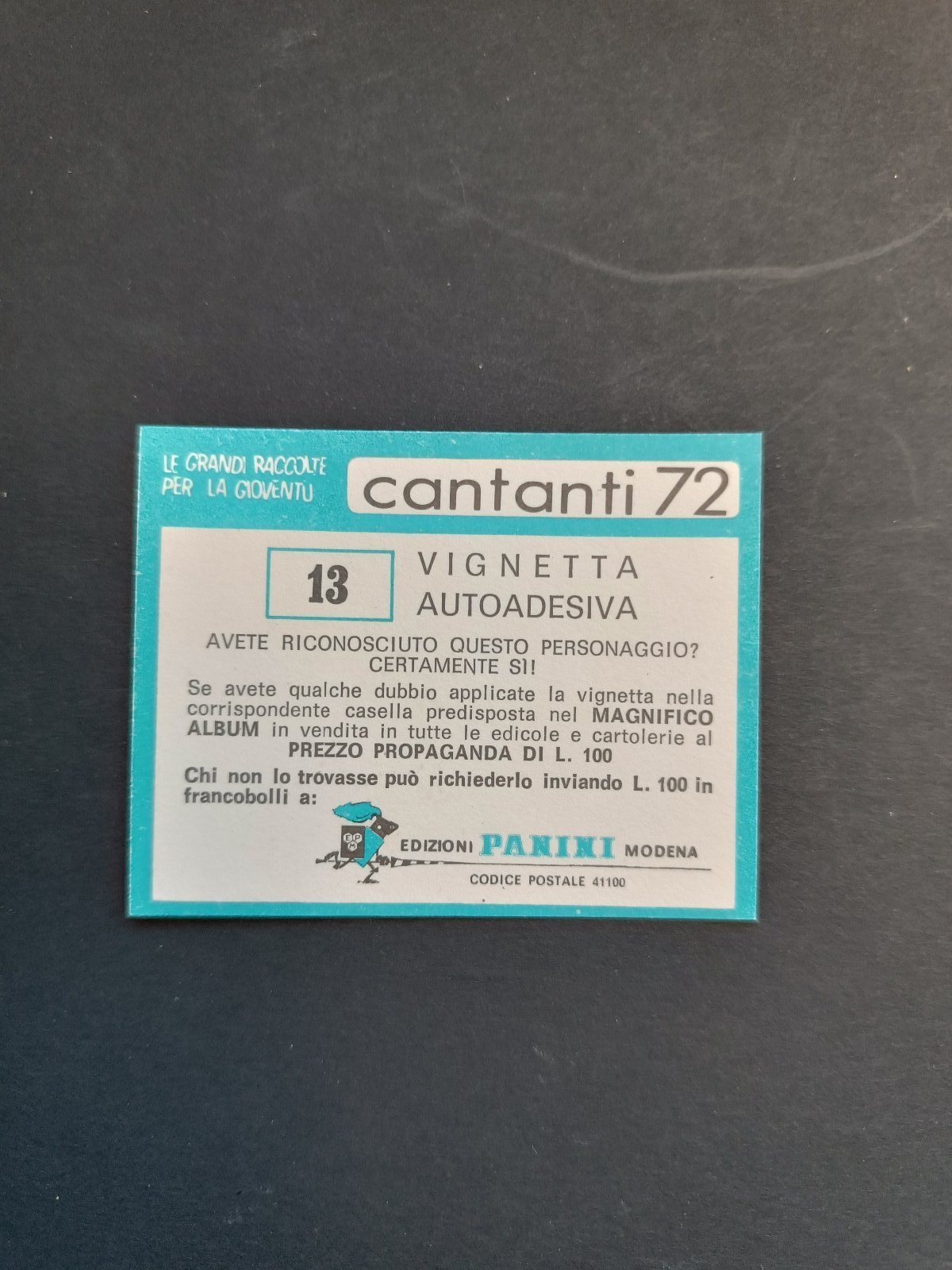 figurina ''Menù a Tendina'' cantanti 1972 panini Vignetta autoadesiva con velina - Foto 27 di 181