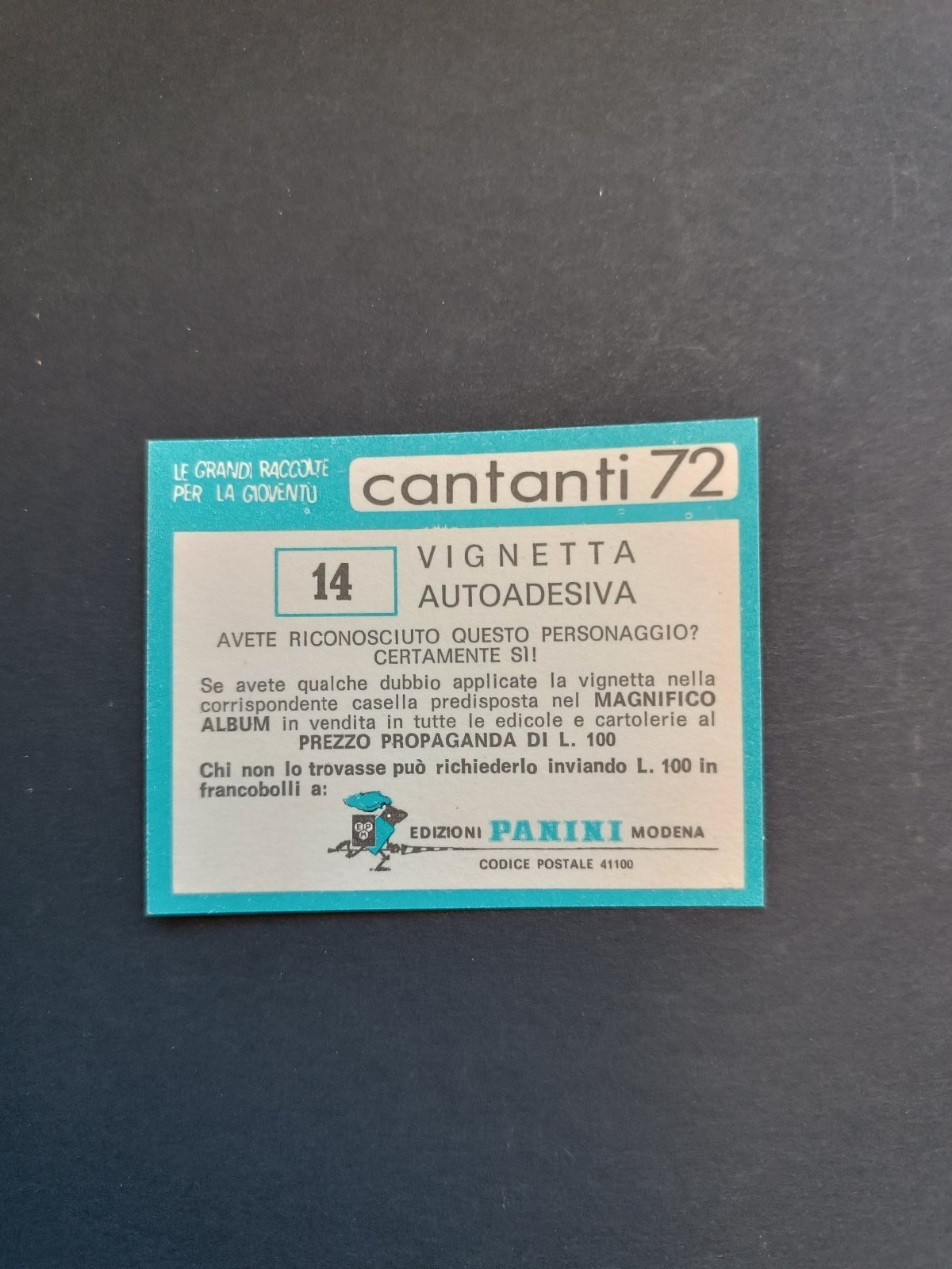 figurina ''Menù a Tendina'' cantanti 1972 panini Vignetta autoadesiva con velina - Foto 29 di 181