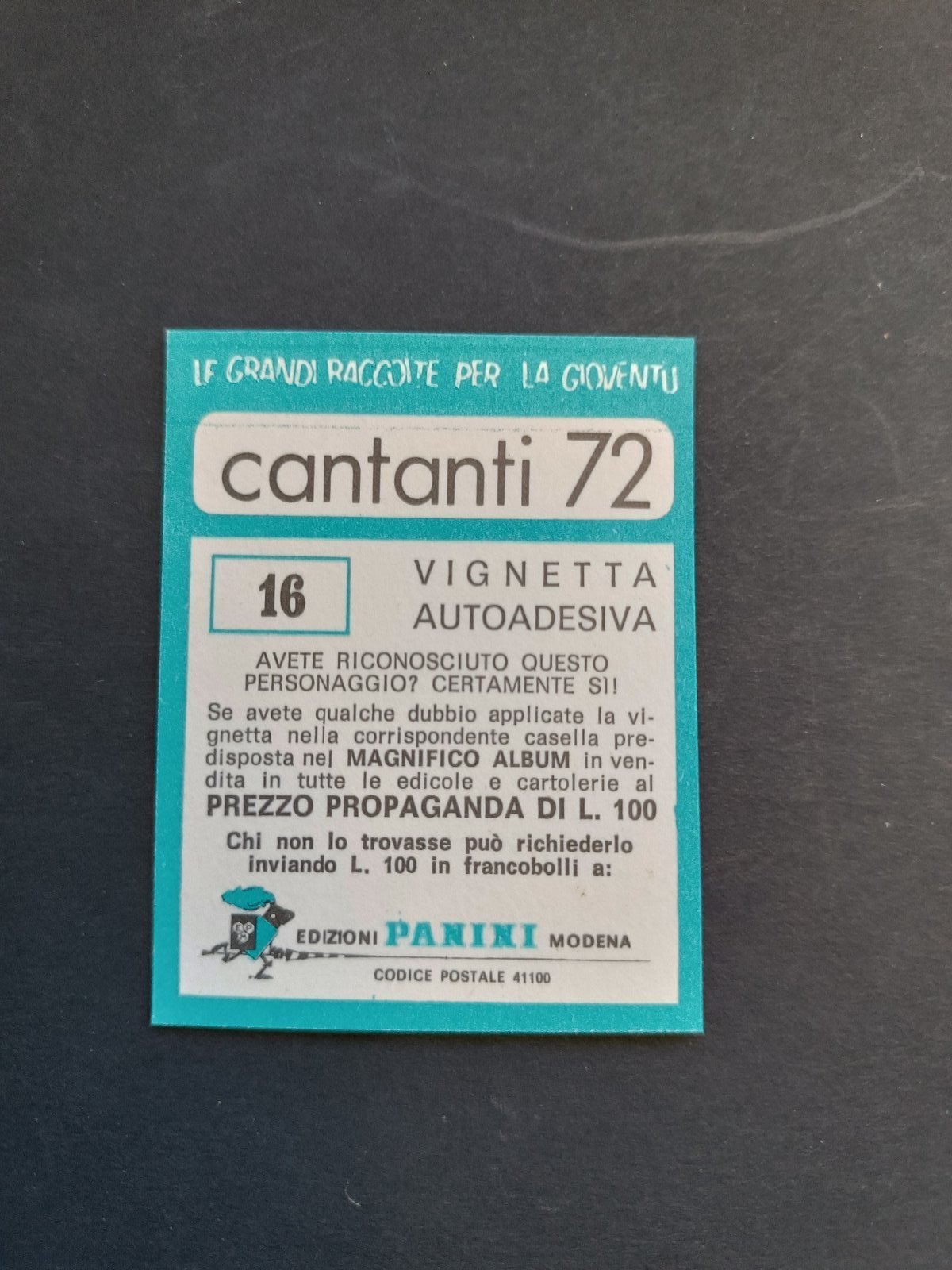 figurina ''Menù a Tendina'' cantanti 1972 panini Vignetta autoadesiva con velina - Foto 33 di 181